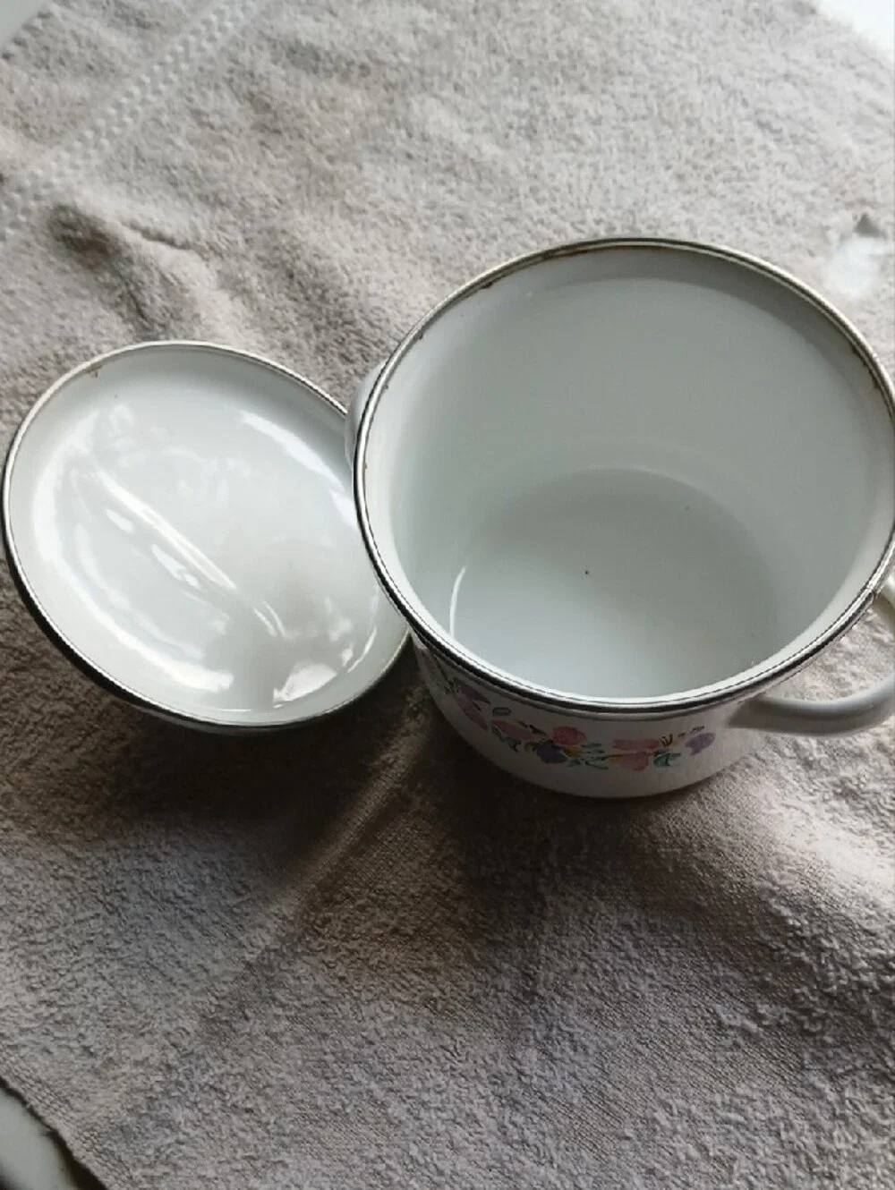 Small White Floral Enamel Covered Casserole